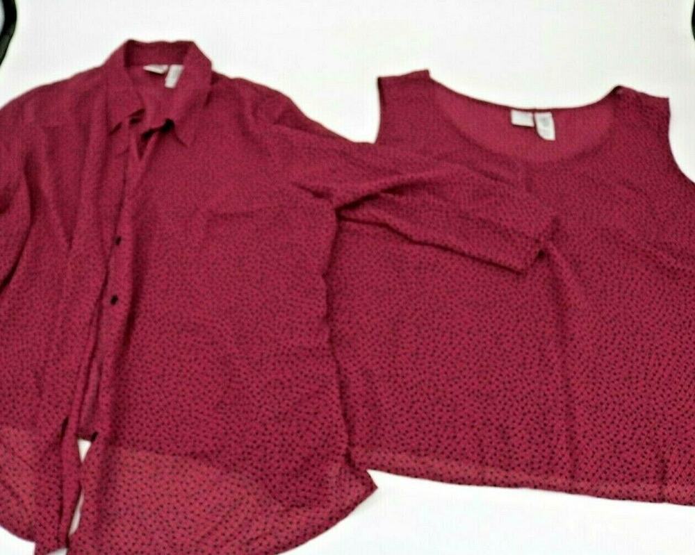 Emma James Tank Top & Button Down Blouse Set Red Black Printed Women's Size 22W